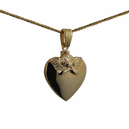9ct Gold Handmade Embossed Angel Heart Memorial Locket. 25x22mm