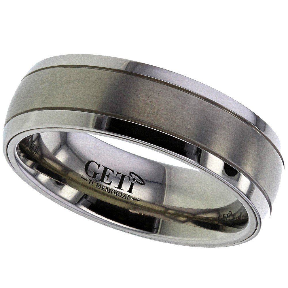 Shallow-Dome Profile Titanium ring, Twin Grooves and Satin Centre.
