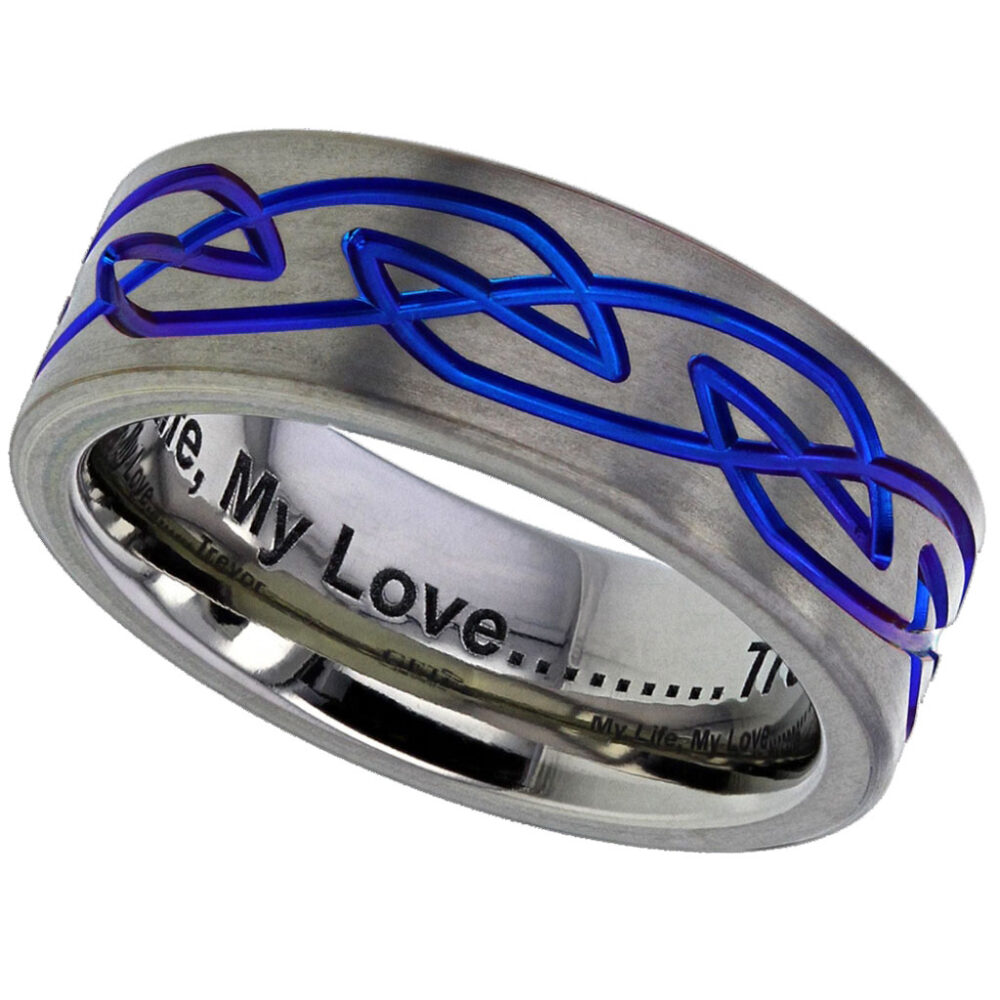 Zirconium Ring With Anodised Celtic Detail