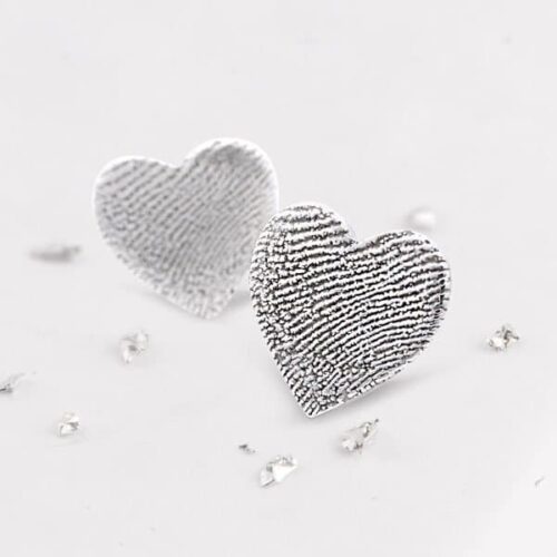 Silver Fingerprint Heart Studs