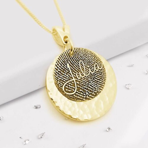 Gold Fingerprint Layered Pendant with Name Inscription