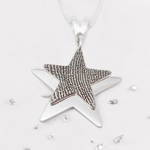 Silver Fingerprint Layered Star Pendant