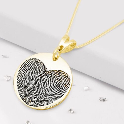Gold Fingerprint Round Heart Pendant