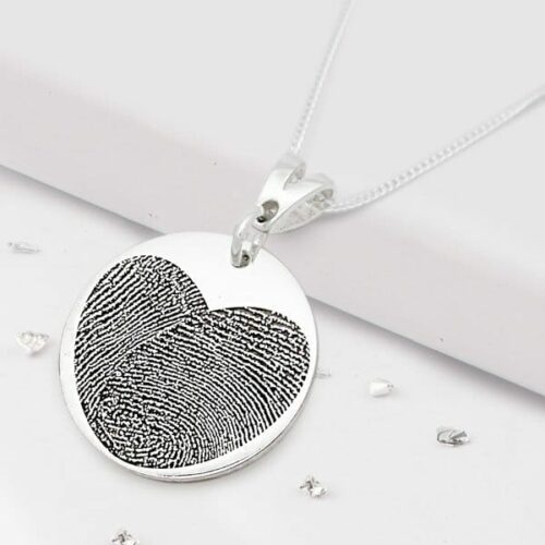 Silver Fingerprint Round Heart Pendant