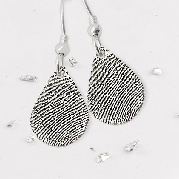 Silver Fingerprint Teardrop Earrings