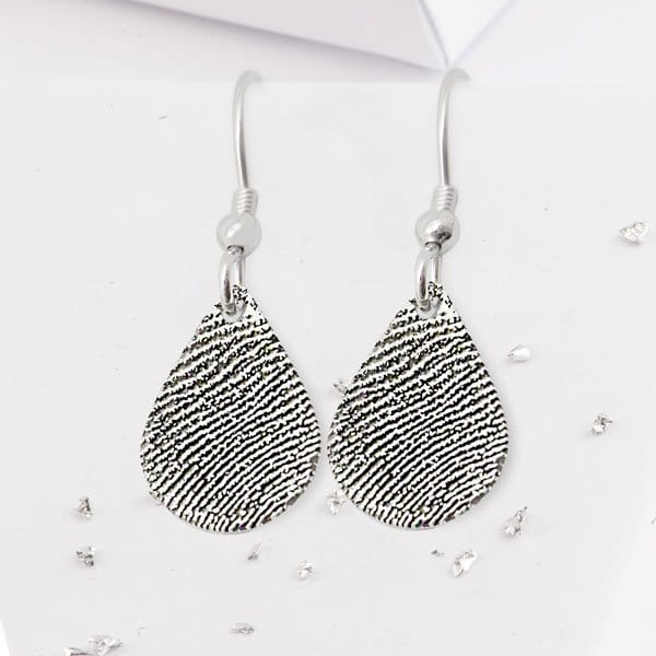 Silver Fingerprint Teardrop Earrings