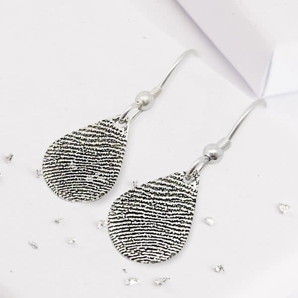 Silver Fingerprint Teardrop Earrings