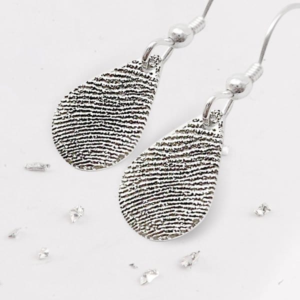 Silver Fingerprint Teardrop Earrings