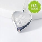 Diamond Pawprint Pet Cremation Ashes & Photo Memorial Locket