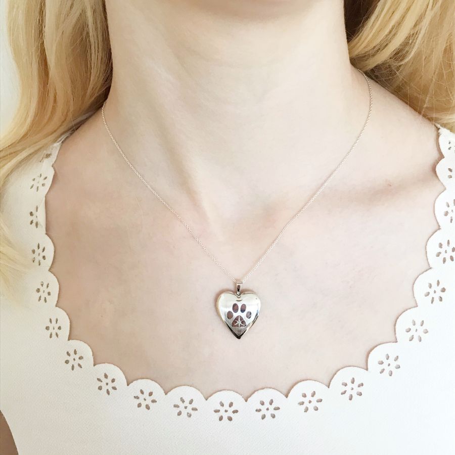 Diamond Pawprint Pet Cremation Ashes & Photo Memorial Locket