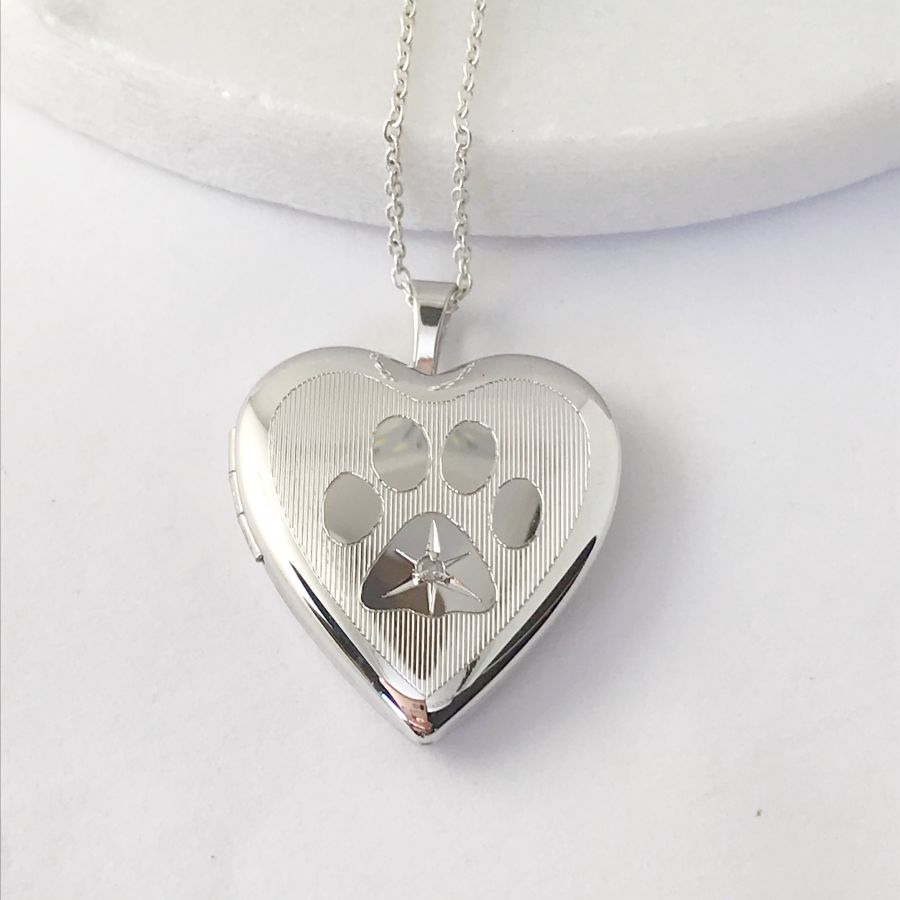 Diamond Pawprint Pet Cremation Ashes & Photo Memorial Locket