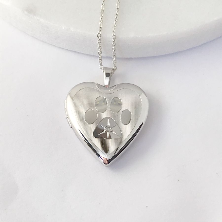 Diamond Pawprint Pet Cremation Ashes & Photo Memorial Locket