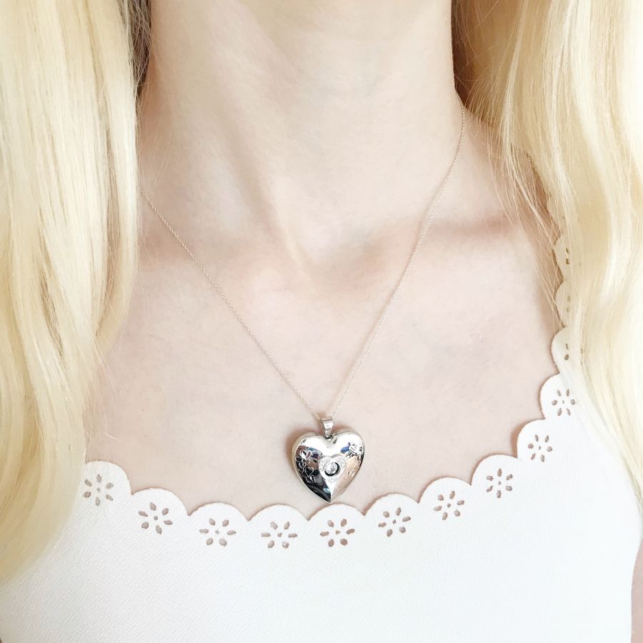 Sterling Silver Moving CZ Heart Memorial Ashes Locket