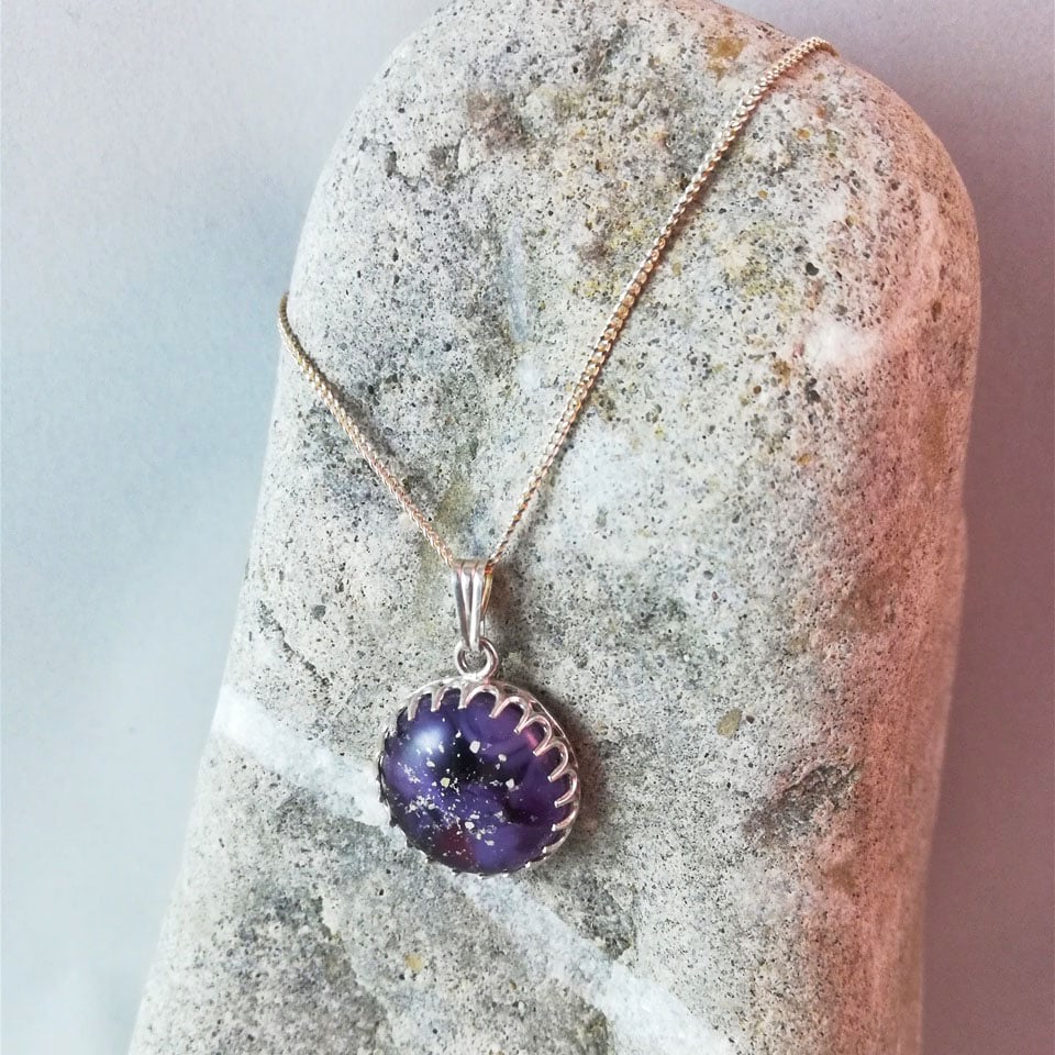 Large Filigree Sterling Silver Ashes Glass Pendant