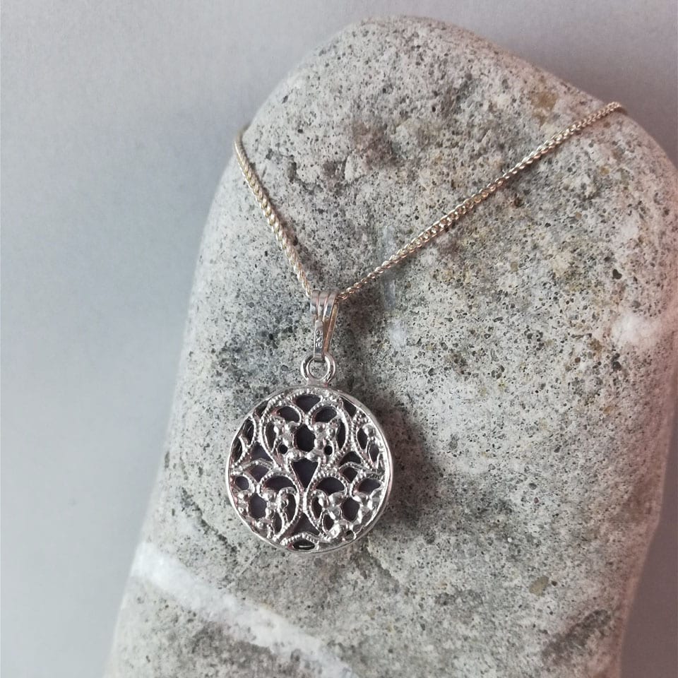 Large Filigree Sterling Silver Ashes Glass Pendant