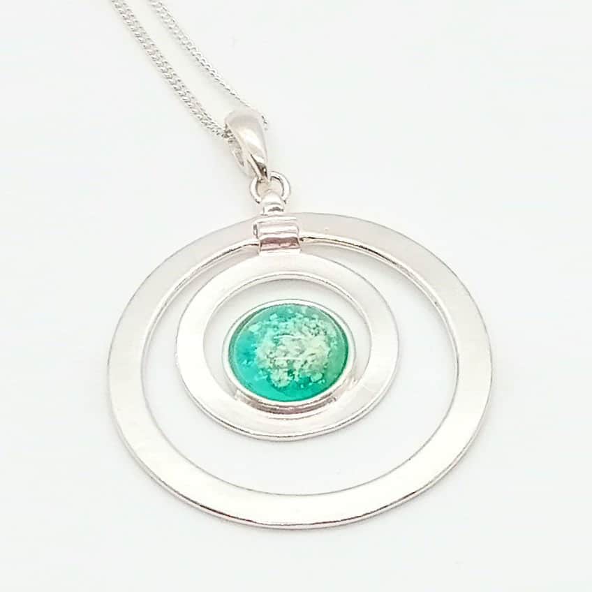 Sterling Silver Ashes Glass Memorial Double Circle Pendant