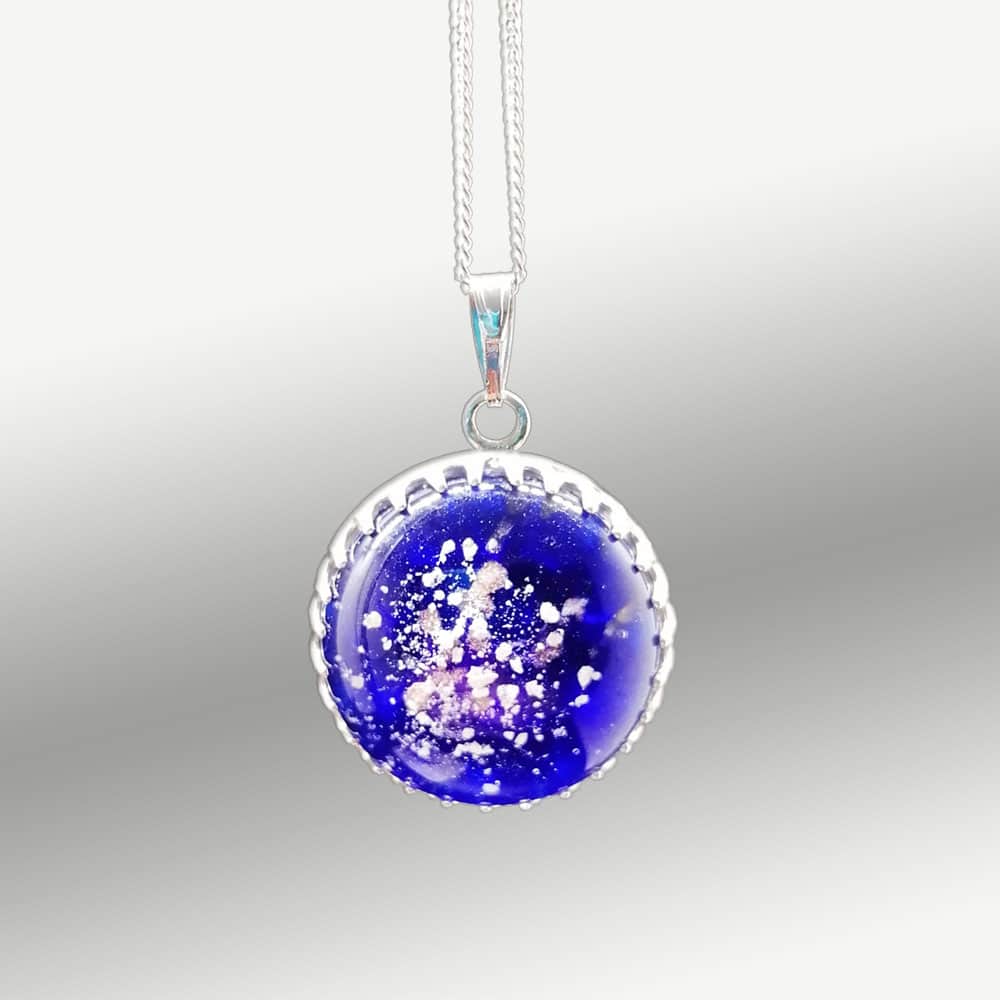 Large Filigree Sterling Silver Ashes Glass Pendant
