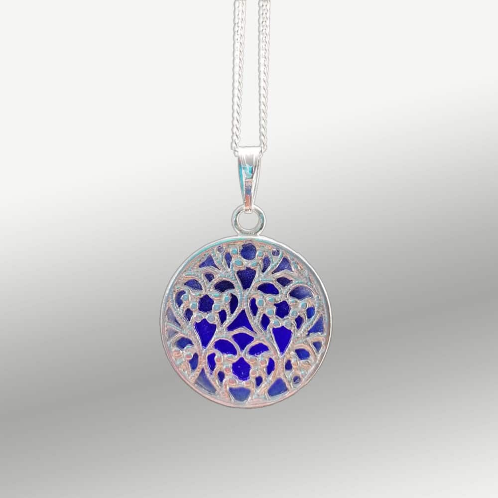 Large Filigree Sterling Silver Ashes Glass Pendant