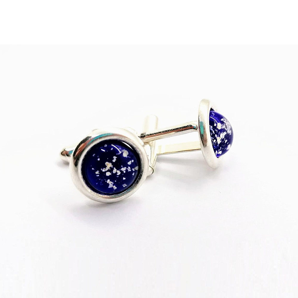 Ashes Glass Silver Round Memorial Cufflinks