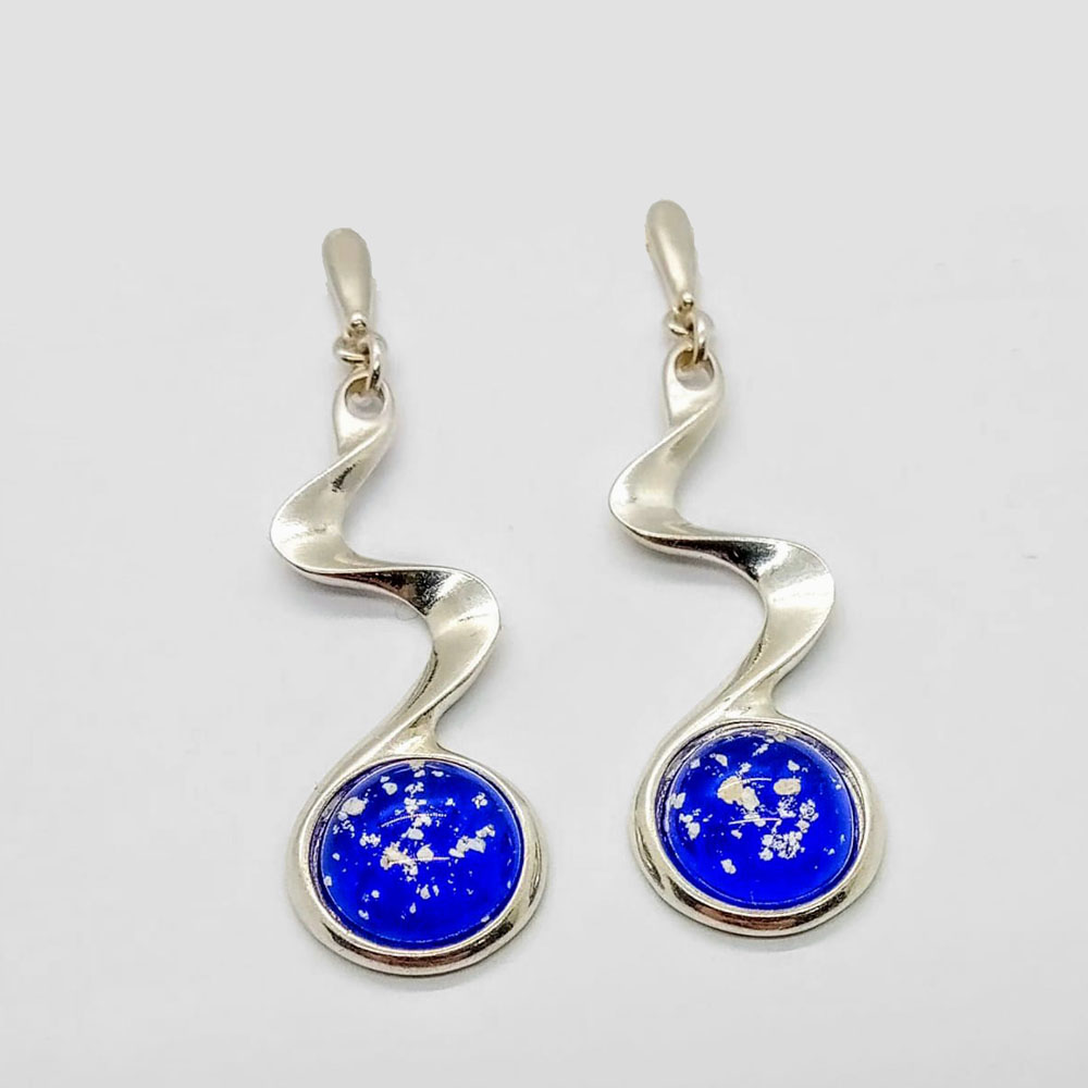 Sterling Silver Wave Drop Ashes Glass Earrings