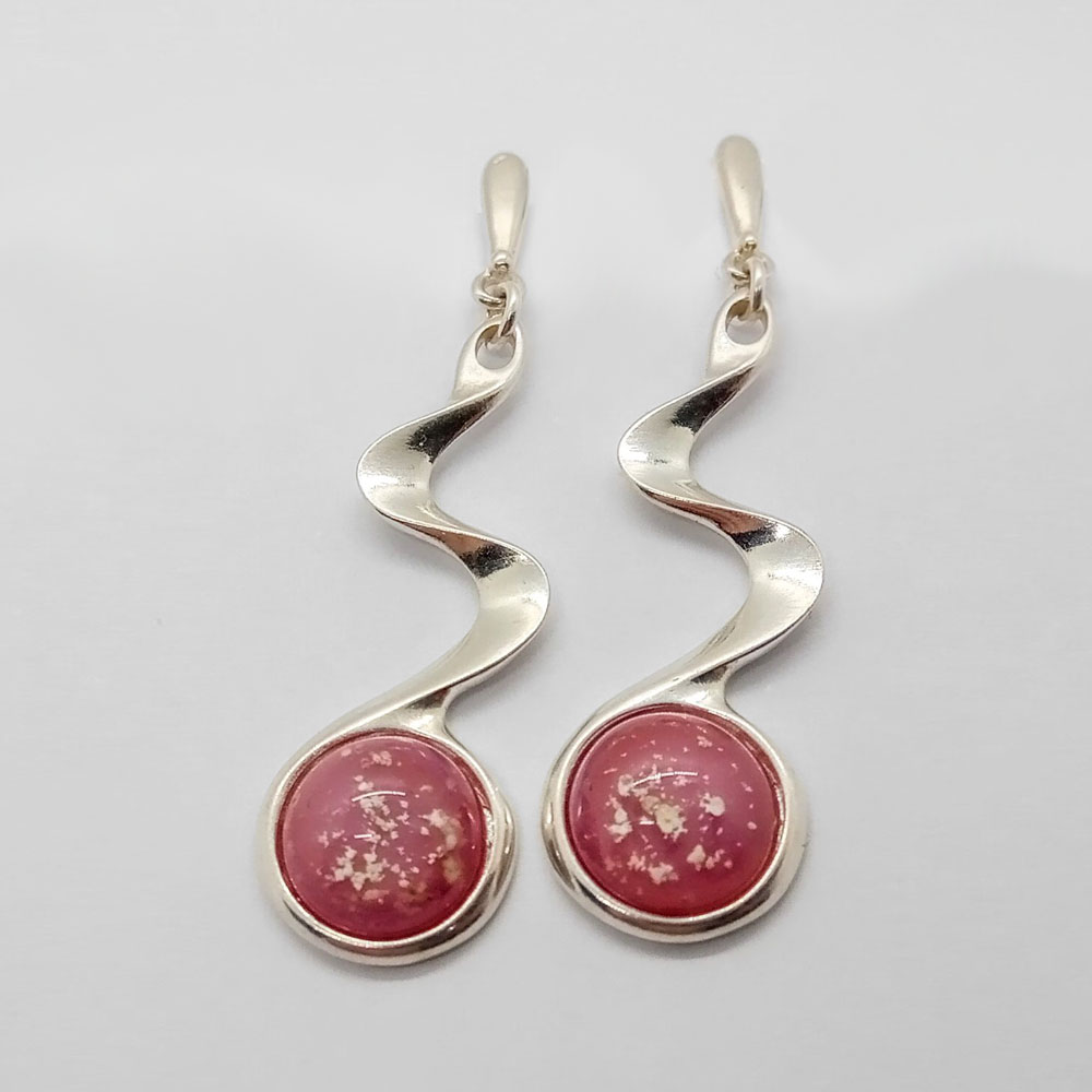 Sterling Silver Wave Drop Ashes Glass Earrings