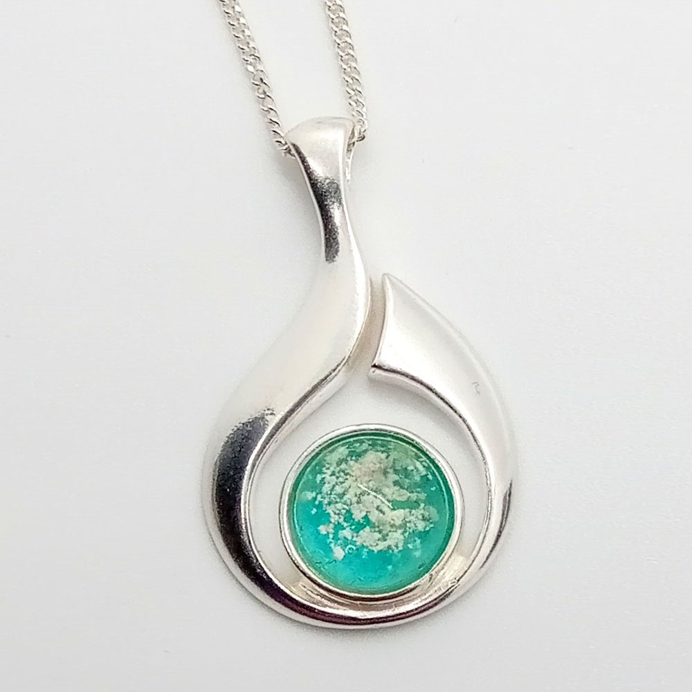 Ashes Glass Sterling Silver Swirl Memorial Pendant