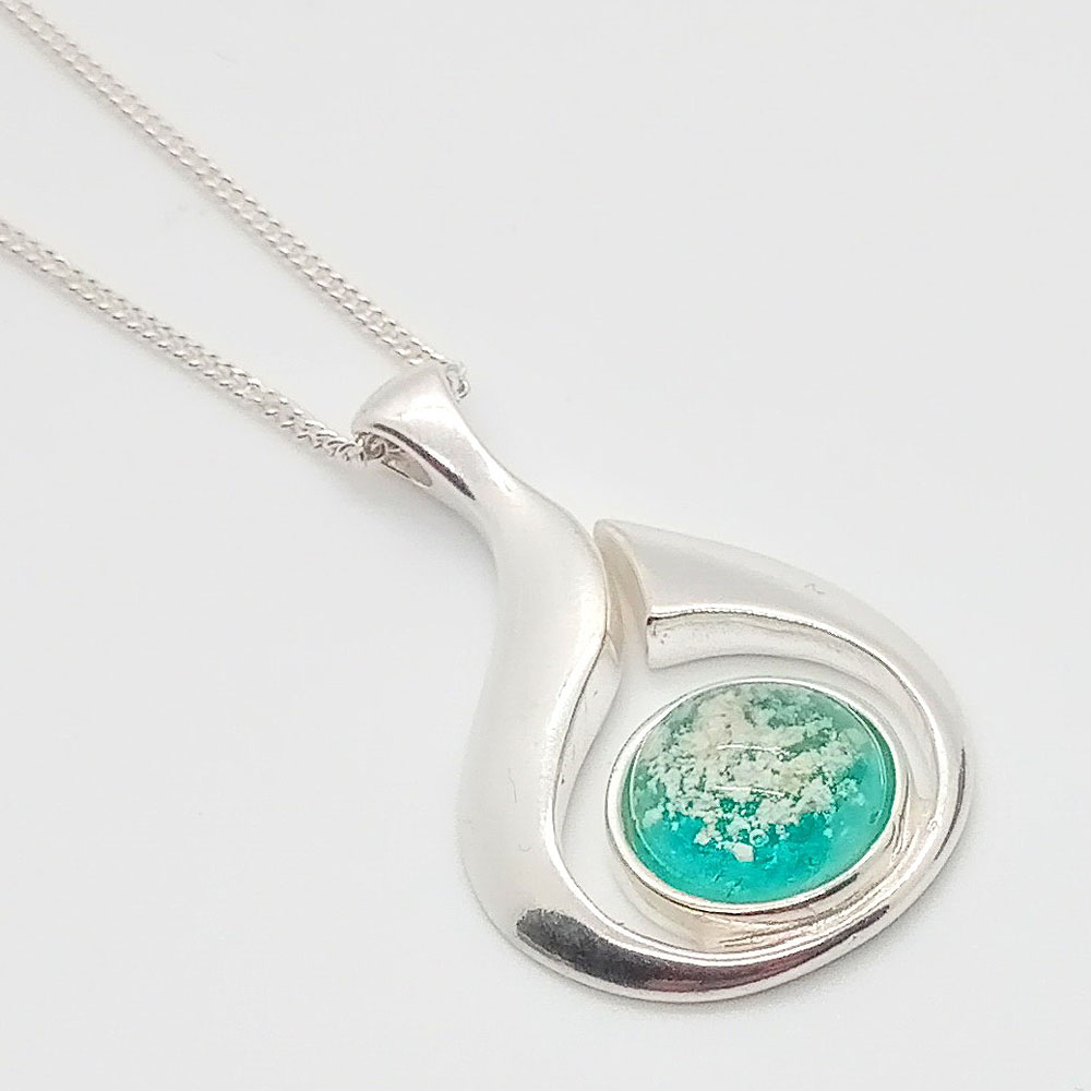 Ashes Glass Sterling Silver Swirl Memorial Pendant