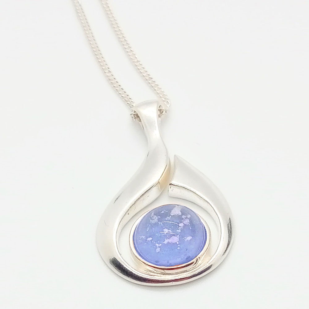 Ashes Glass Sterling Silver Swirl Memorial Pendant