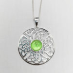 Large Silver Circular Celtic Ashes Glass Pendant Necklace
