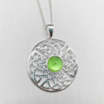 Large Silver Circular Celtic Ashes Glass Pendant Necklace