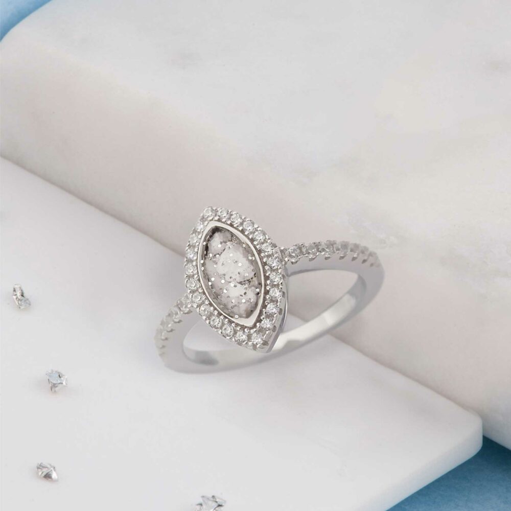 Marquise Inlaid Crystal Halo Ring, Ashes or Hair