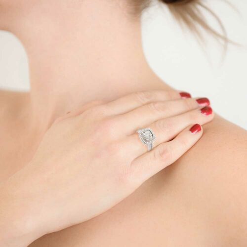 Square Inlaid Crystal Halo Ring, Ashes or Hair 1