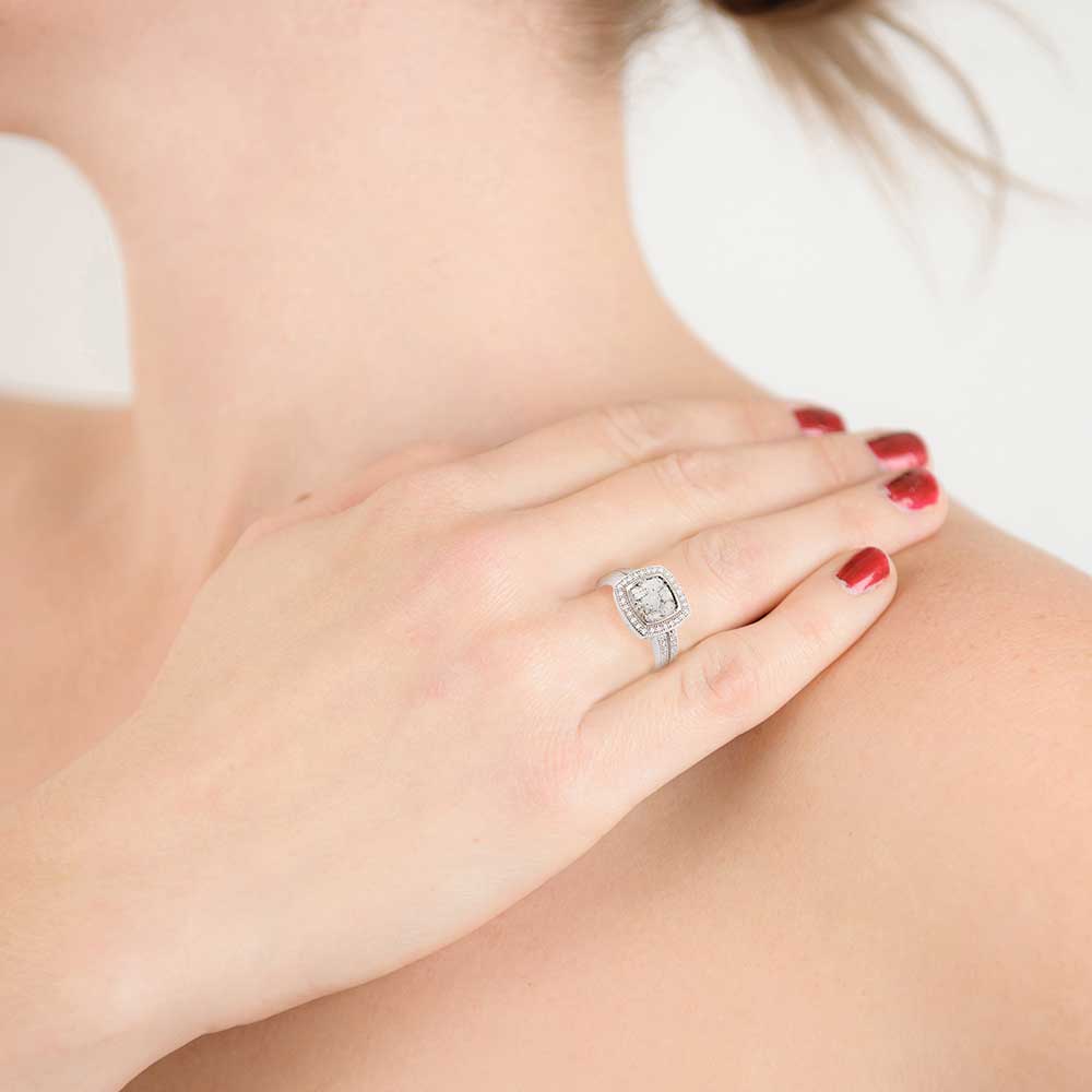 Square Inlaid Crystal Halo Ring, Ashes or Hair