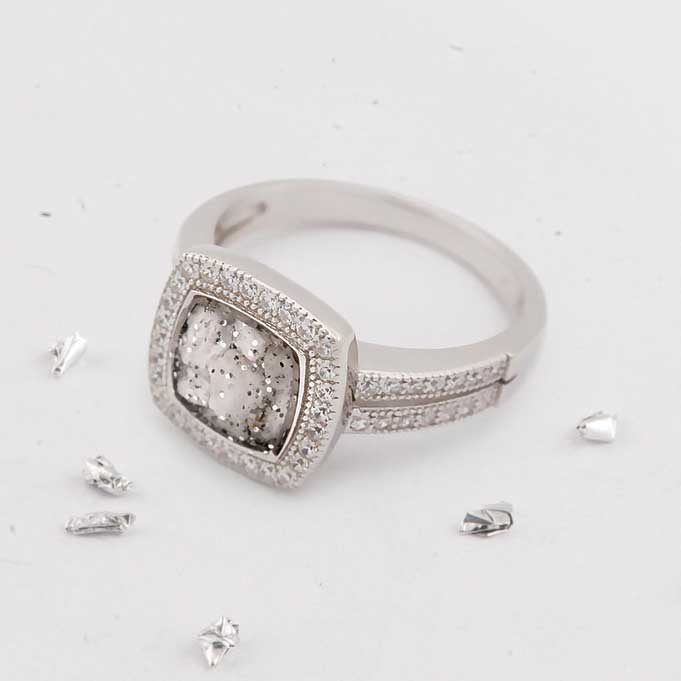 Square Inlaid Crystal Halo Ring, Ashes or Hair