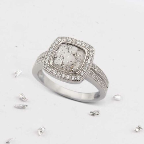 Square Inlaid Crystal Halo Ring, Ashes or Hair