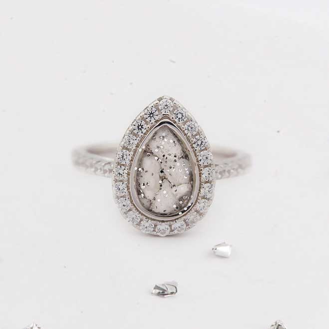 Teardrop Crystal Inlaid Ring, Ashes or Hair