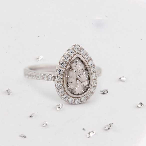 Teardrop Crystal Inlaid Ring, Ashes or Hair