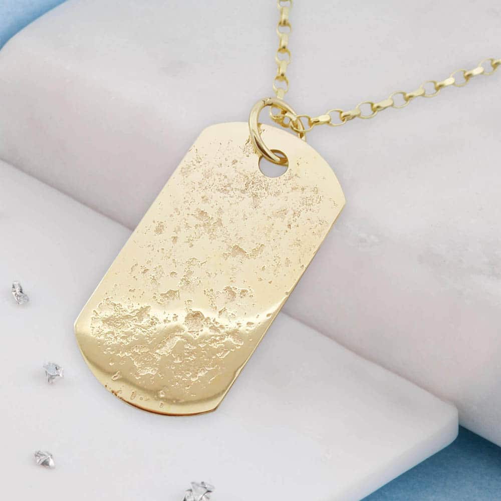 9ct Yellow Gold Ashes Imprint Memorial Dog Tag And Belcher Chain