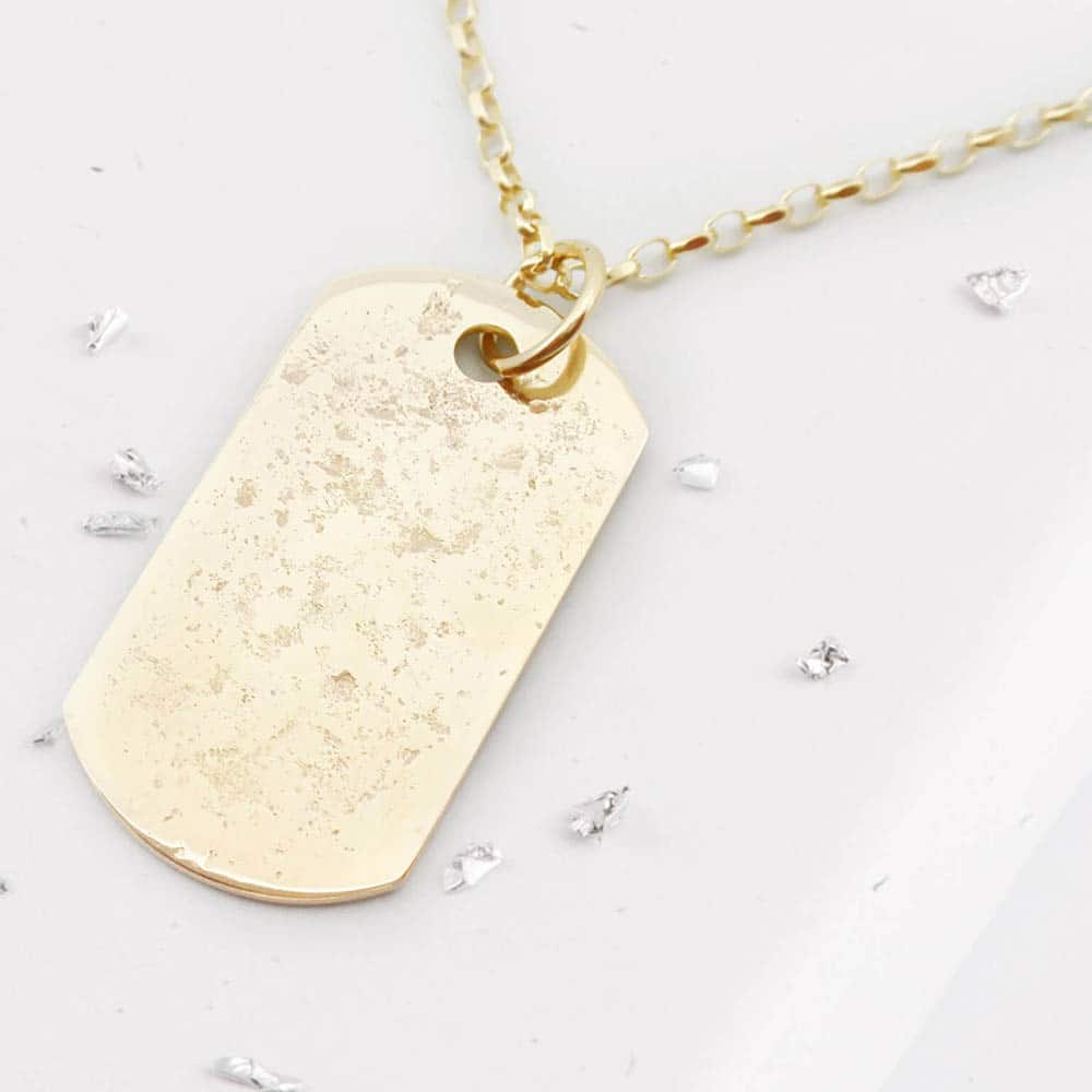 9ct Yellow Gold Ashes Imprint Memorial Dog Tag And Belcher Chain