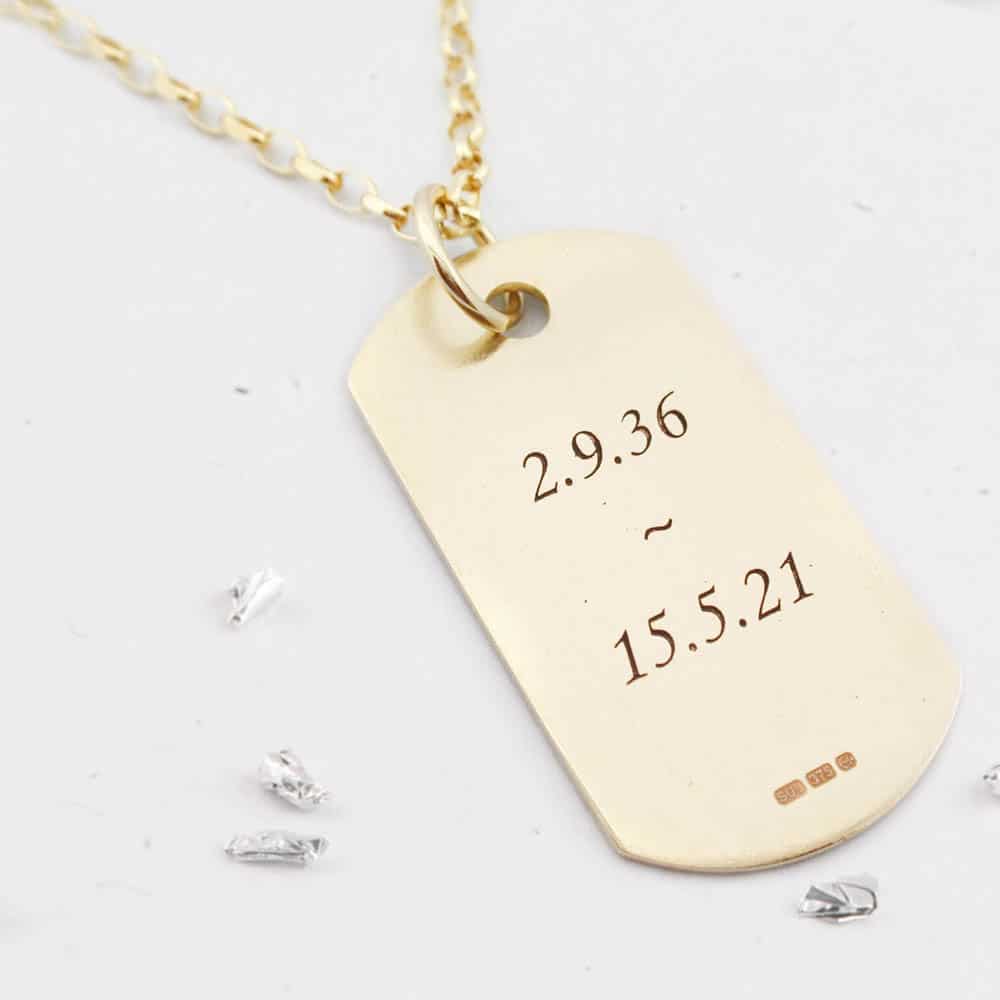 9ct Yellow Gold Ashes Imprint Memorial Dog Tag And Belcher Chain