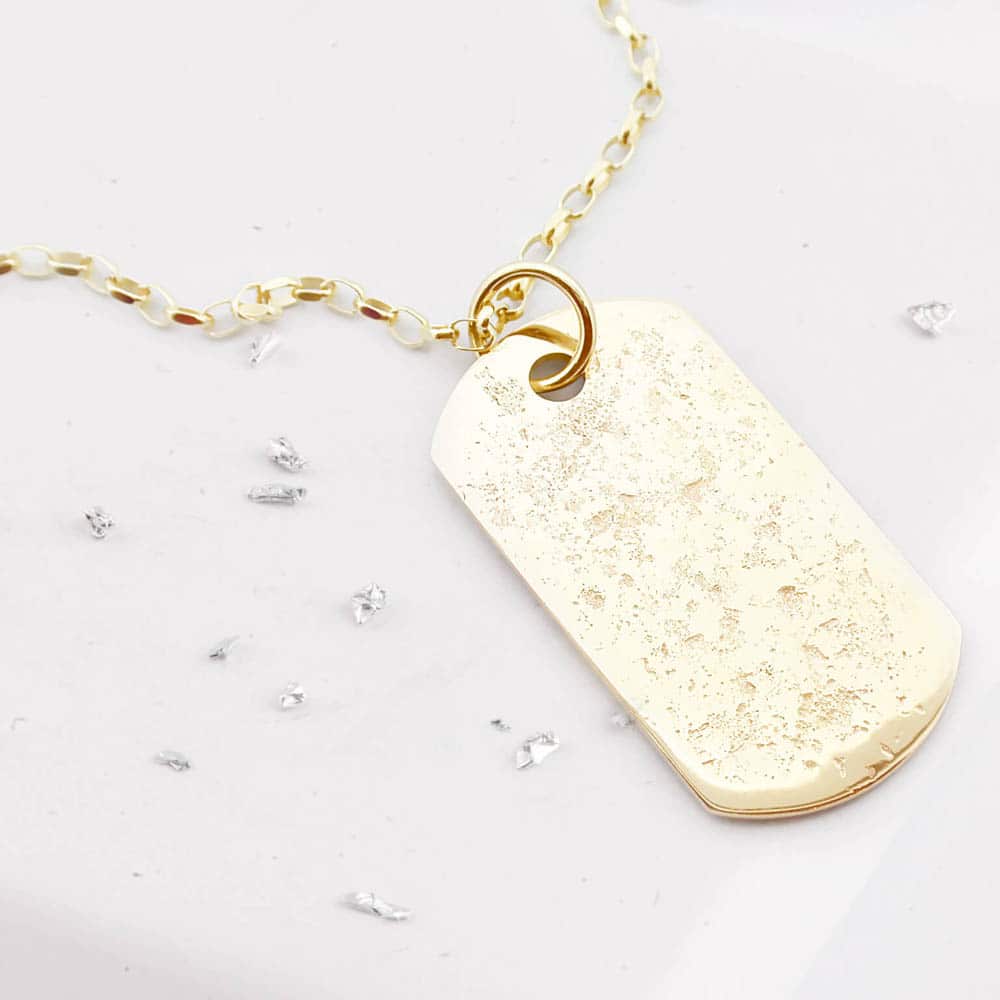 9ct Yellow Gold Ashes Imprint Memorial Dog Tag And Belcher Chain