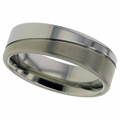 Titanium Ring with a Diagonal Groove and a Twin Finish, Satin & Polished