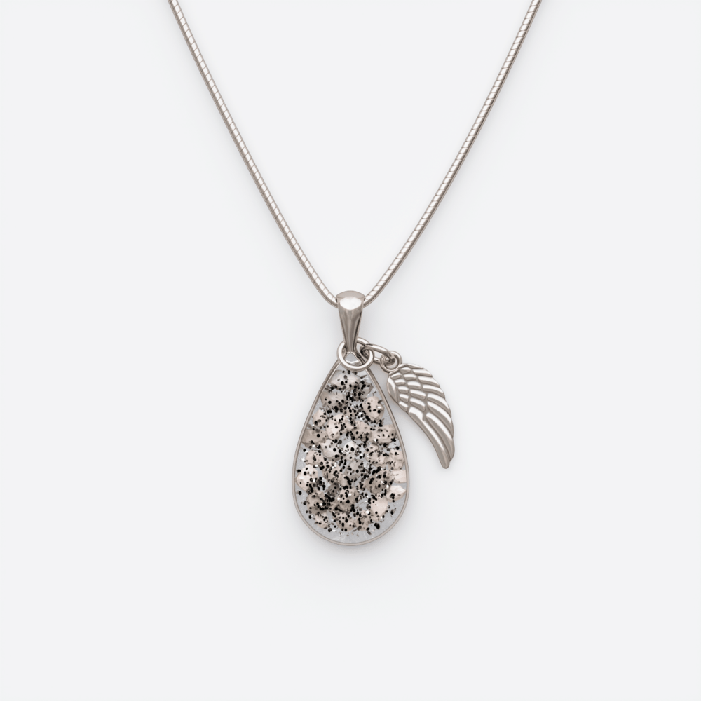 Mid Size Teardrop Pendant With Angel Wing Overlay