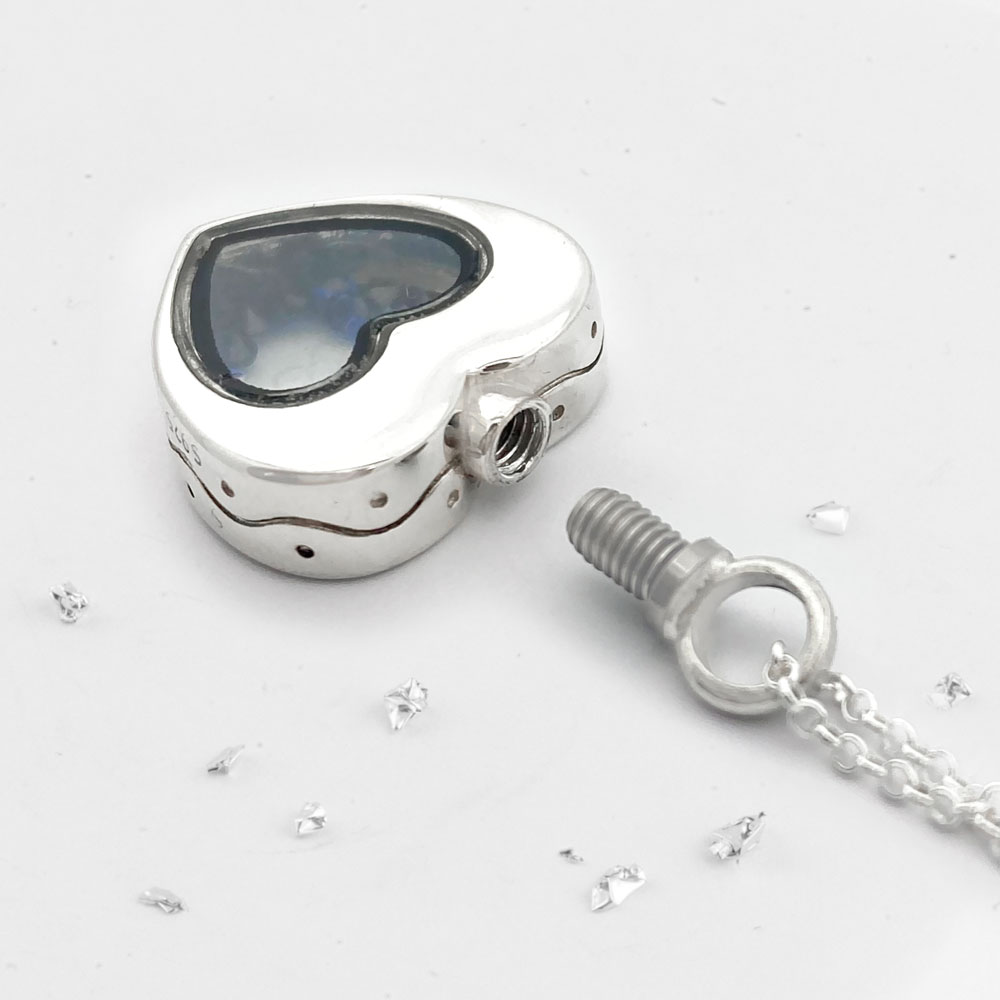 Silver Heart Urn Pendant with Floating Crystals