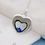 Silver Heart Urn Pendant with Floating Crystals