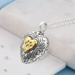Paw Print Heart Shaped Urn Pendant, Ashes or Hair