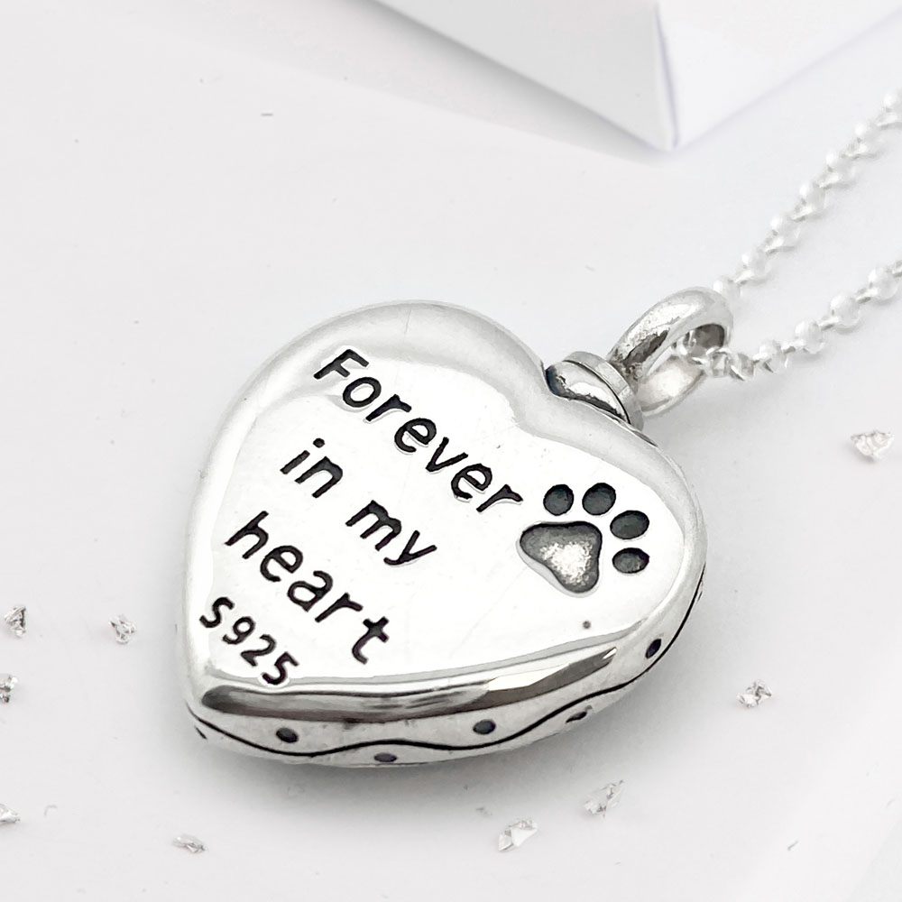 Paw Print Heart Shaped Urn Pendant, Ashes or Hair