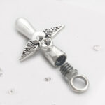 Sterling Silver Winged Crystal Heart Cross Urn Necklace, Ashes or Hair