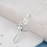 Sterling Silver Winged Crystal Heart Cross Urn Necklace, Ashes or Hair