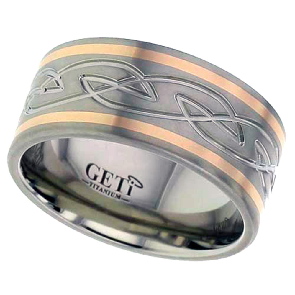 Titanium Celtic Knot Ring Featuring Twin 18K Rose Gold Inlays